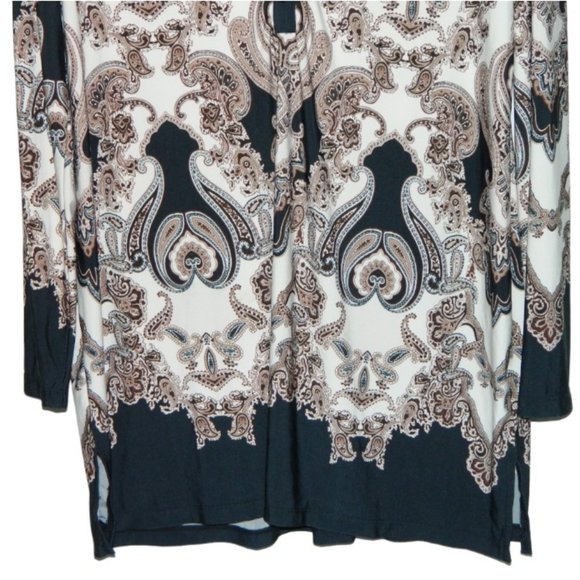 2 for/$30 CLEO Paisley Pattern V-Neck Long Tunic Taupe Black Cream Size Larges - Picture 5 of 10